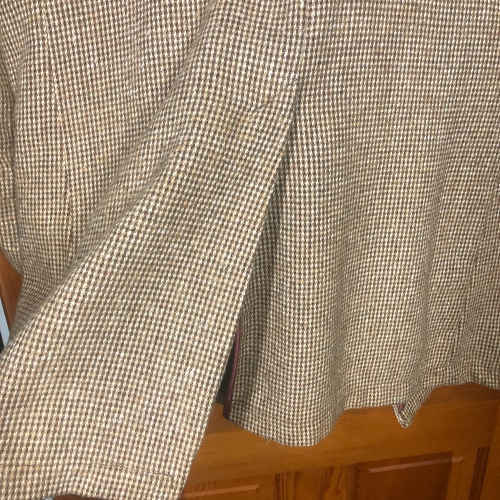 VINTAGE WEATHERCASTER Brown & Tan Houndstooth Fur Collar Blazer Coat Jacket 42 - Picture 10 of 11